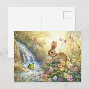 Niedlicher Sonnenfrosch Wasserfall Postcard Frühja Postkarte