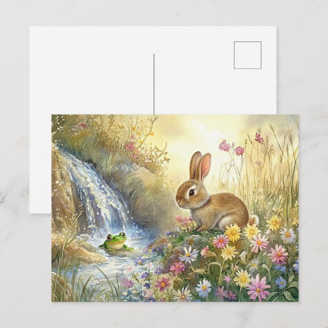 Niedlicher Sonnenfrosch Wasserfall Postcard Frühja Postkarte (Vorne/Hinten)