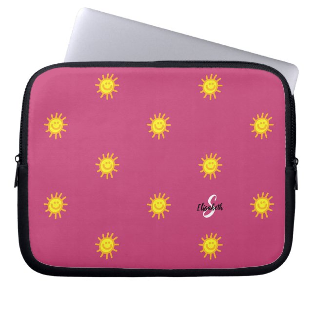 Niedlicher Sonnenschein Happy Face Sun Muster Name Laptopschutzhülle (Vorderseite)
