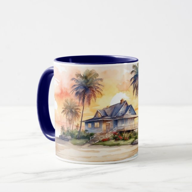Niedlicher Sonnenuntergang und Hütte Tasse (Vorderseite Links)