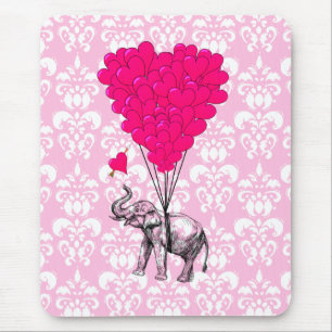 Niedlicher, sonniger Elefant und rosa Damast Mousepad