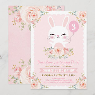 Niedlicher sonniger Geburtstag Blush Rosa Kaninche Einladung