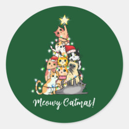 Niedlicher, sonniger Meowy Katzen Weihnachtsbaum Runder Aufkleber