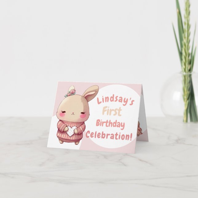 Niedlicher sonniger Pink Bunny Birthday Einladung (Vorderseite)