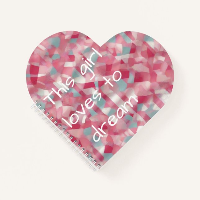 Niedlicher Spageslogan auf rosa Herz Notizbuch (Vorderseite)