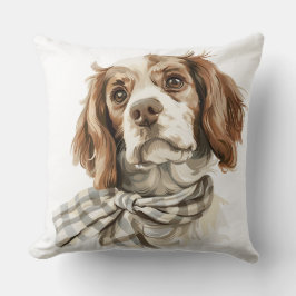 NIEDLICHER SPANIELHUND MIT GRÜNEM SCHARF KISSEN