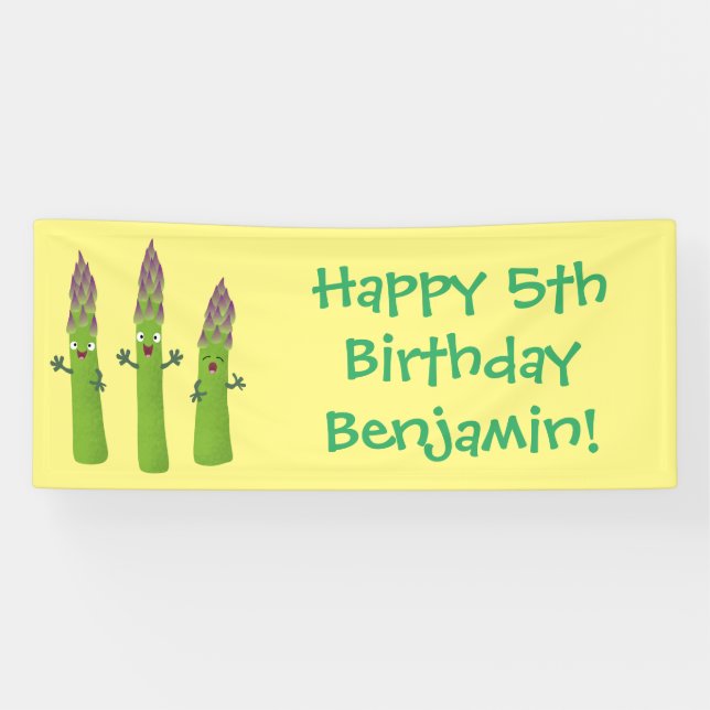 Niedlicher Spargel mit Gemüsetrio-Cartoon Banner (Horizontal)