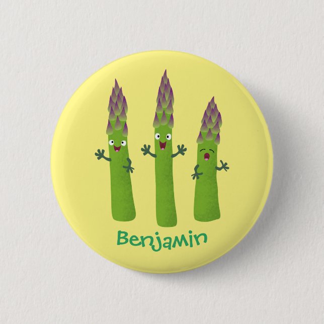 Niedlicher Spargel mit Gemüsetrio-Cartoon Button (Vorderseite)