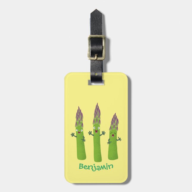 Niedlicher Spargel mit Gemüsetrio-Cartoon Gepäckanhänger (Vorderseite vertikal)