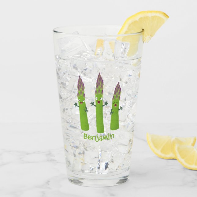 Niedlicher Spargel mit Gemüsetrio-Cartoon Glas (Rückseite Ice)