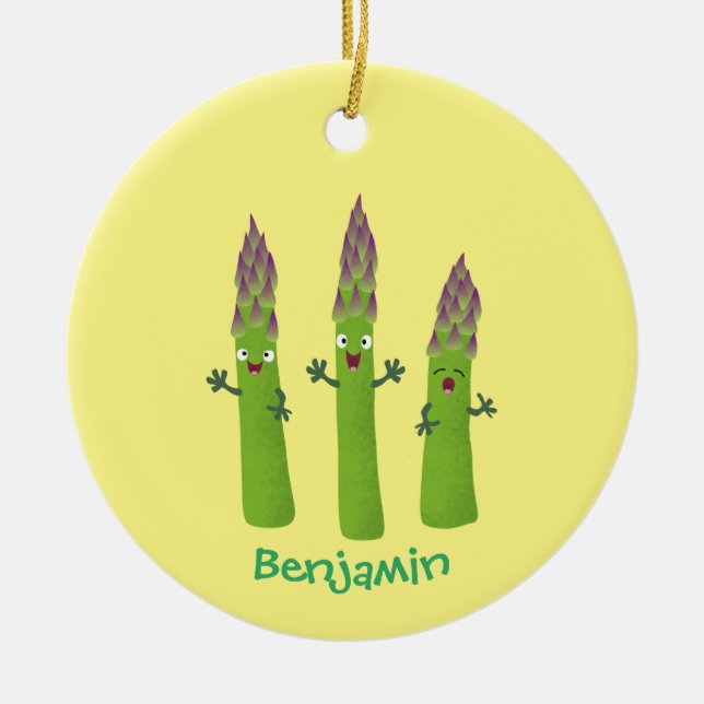 Niedlicher Spargel mit Gemüsetrio-Cartoon Keramik Ornament (Vorne)