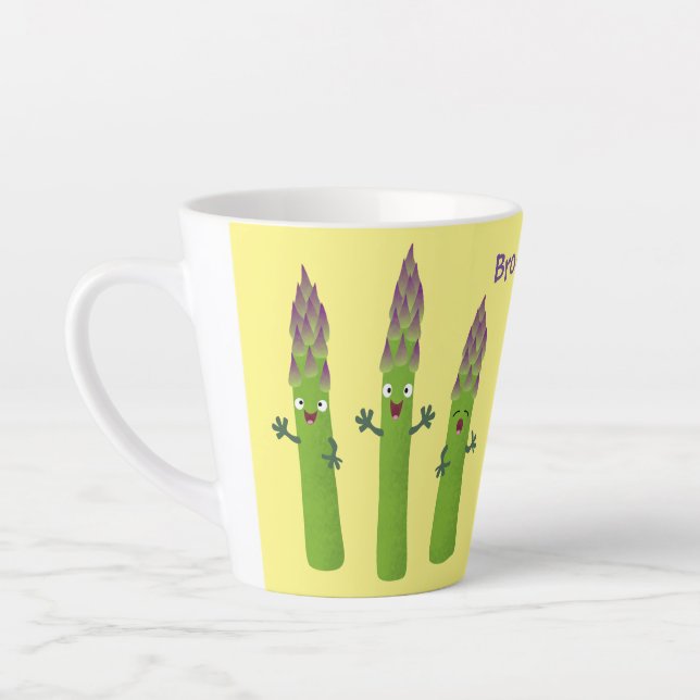 Niedlicher Spargel mit Gemüsetrio-Cartoon Milchtasse (Links)