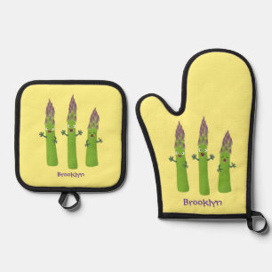 Niedlicher Spargel mit Gemüsetrio-Cartoon Ofenhandschuh & Topflappen-Set