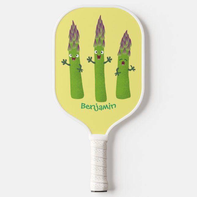 Niedlicher Spargel mit Gemüsetrio-Cartoon Pickleball Schläger (Vorderseite)