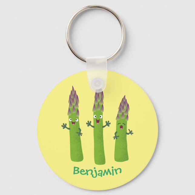 Niedlicher Spargel mit Gemüsetrio-Cartoon Schlüsselanhänger (Vorderseite)