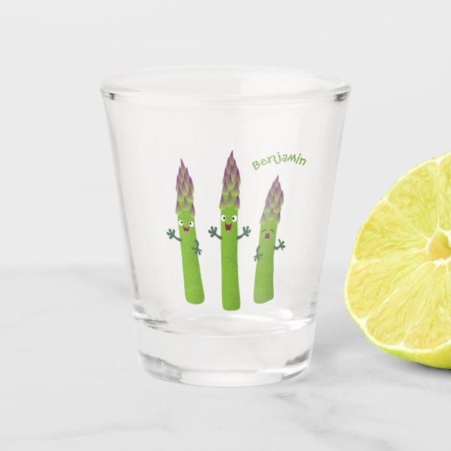 Niedlicher Spargel mit Gemüsetrio-Cartoon Schnapsglas (Vorderseite)