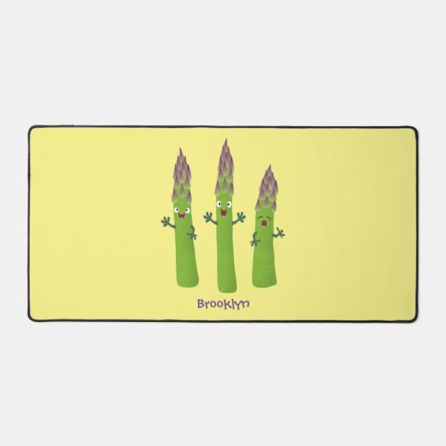 Niedlicher Spargel mit Gemüsetrio-Cartoon Schreibtischunterlage (Vorderseite)