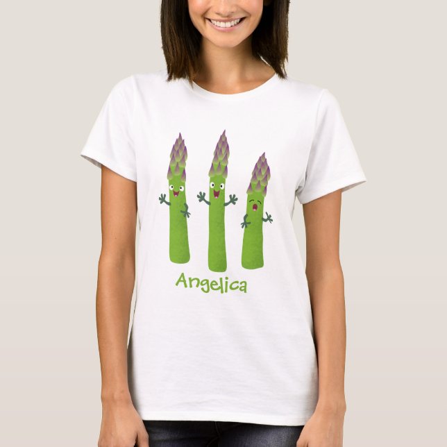 Niedlicher Spargel mit Gemüsetrio-Cartoon T-Shirt (Vorderseite)