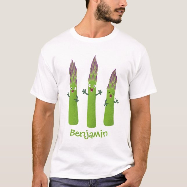 Niedlicher Spargel mit Gemüsetrio-Cartoon T-Shirt (Vorderseite)