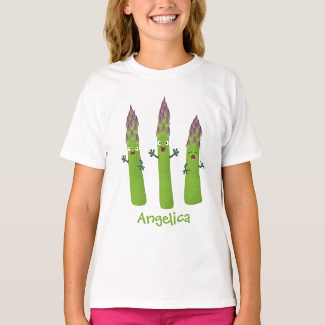 Niedlicher Spargel mit Gemüsetrio-Cartoon T-Shirt (Vorderseite)