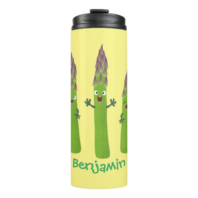 Niedlicher Spargel mit Gemüsetrio-Cartoon Thermosbecher (Vorderseite)