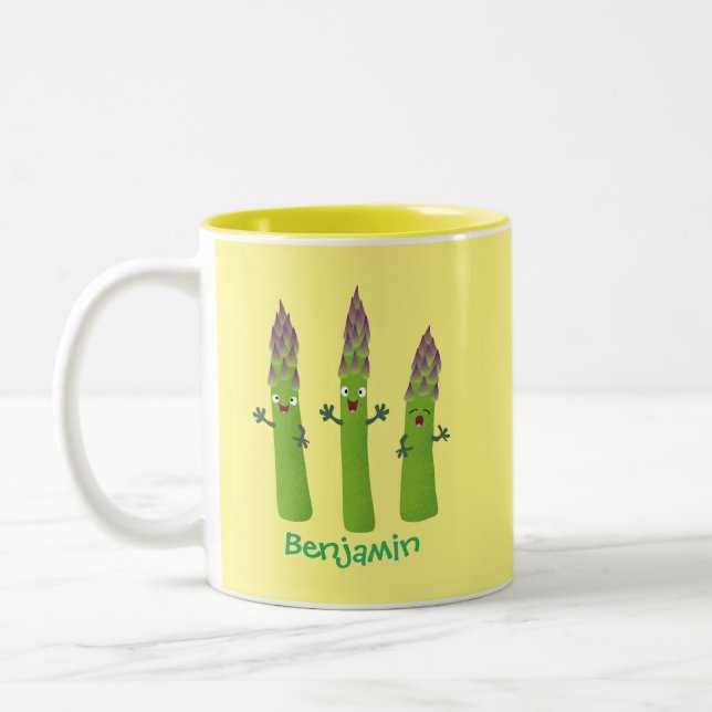 Niedlicher Spargel mit Gemüsetrio-Cartoon Zweifarbige Tasse (Links)