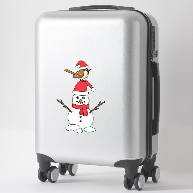 Niedlicher Sparrow auf Snowman Aufkleber (Koffer)