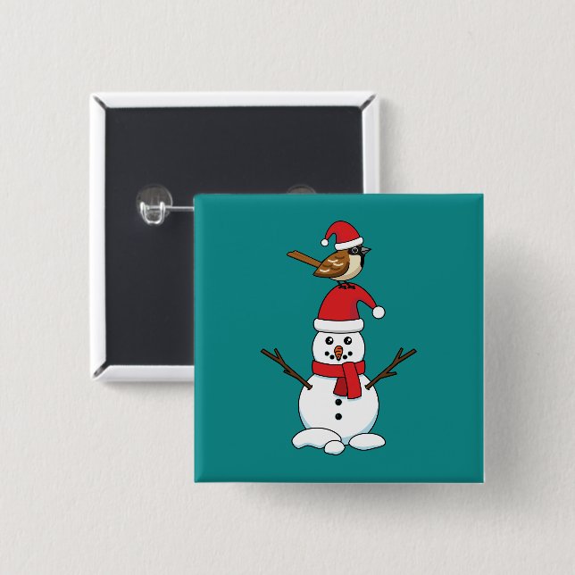 Niedlicher Sparrow auf Snowman Button (Vorne & Hinten)