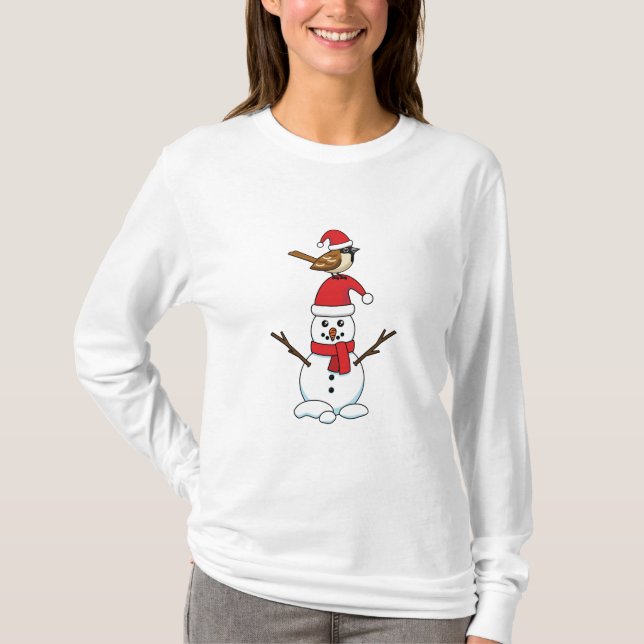 Niedlicher Sparrow auf Snowman T-Shirt (Vorderseite)