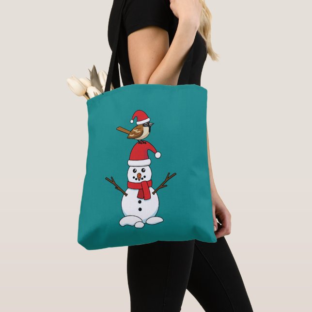 Niedlicher Sparrow auf Snowman Tasche (Von Nahem)