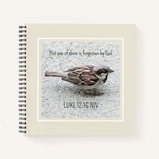 Niedlicher Sparrow Bird Foto Bibel Verse Simple Ta Notizbuch (Vorderseite)