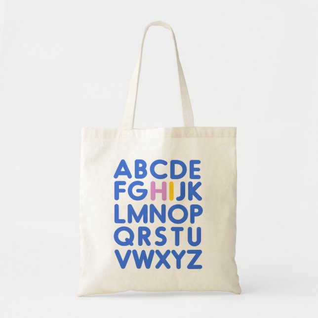 Niedlicher Spaß Alphabet Typografie Blaues Bibliot Tragetasche (Vorne)