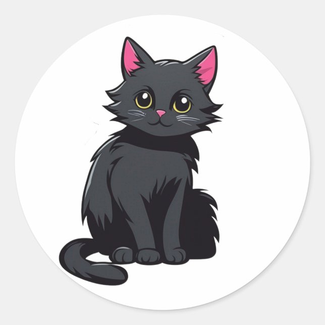 Niedlicher Spaß bei der Silhouette von Black Cat Runder Aufkleber (Vorderseite)