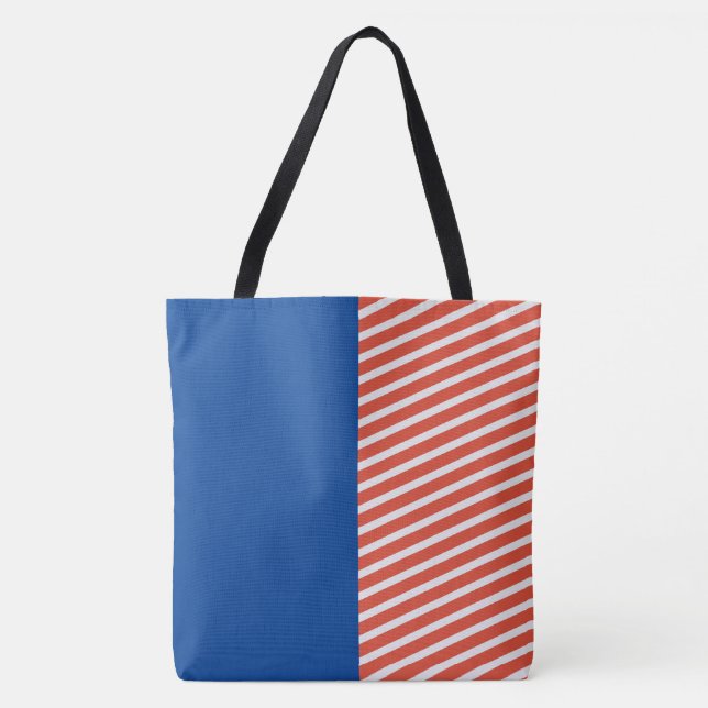 Niedlicher Spaß Blau rot und weiß mit Streifen Tasche (Vorderseite)