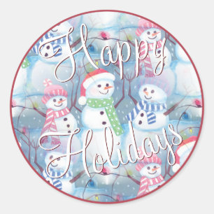 Niedlicher Spaß Funny Christmas Holiday Snowmen M Runder Aufkleber