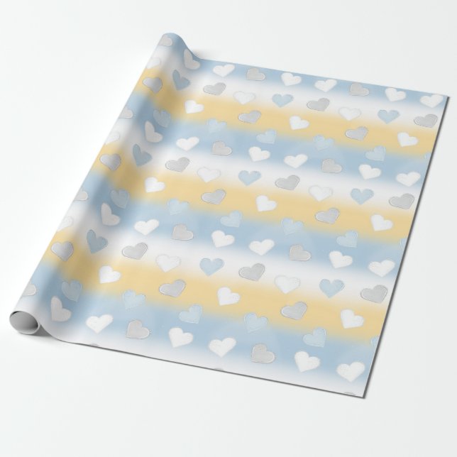 Niedlicher Spaß Gelb, Weiß und Blau Gemustert Geschenkpapier (Ungerollt)