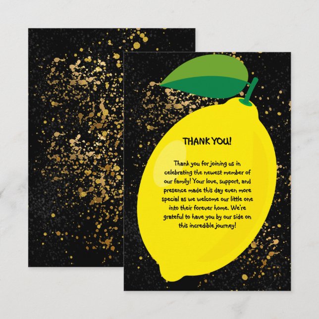 Niedlicher Spaß Gelbe Lemon Gold Glitzer Kinderdus Dankeskarte (Vorne/Hinten)