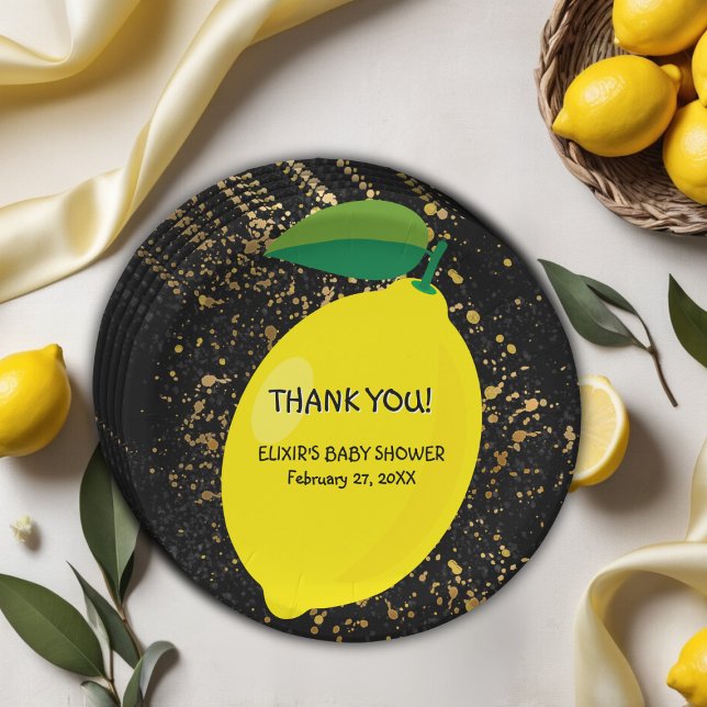 Niedlicher Spaß Gelbe Lemon Gold Glitzer Kinderdus Pappteller (Von Creator hochgeladen)