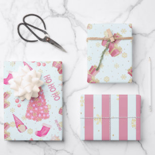 Niedlicher Spaß Gold Foil Rosa Frost Weihnachten Geschenkpapier Set
