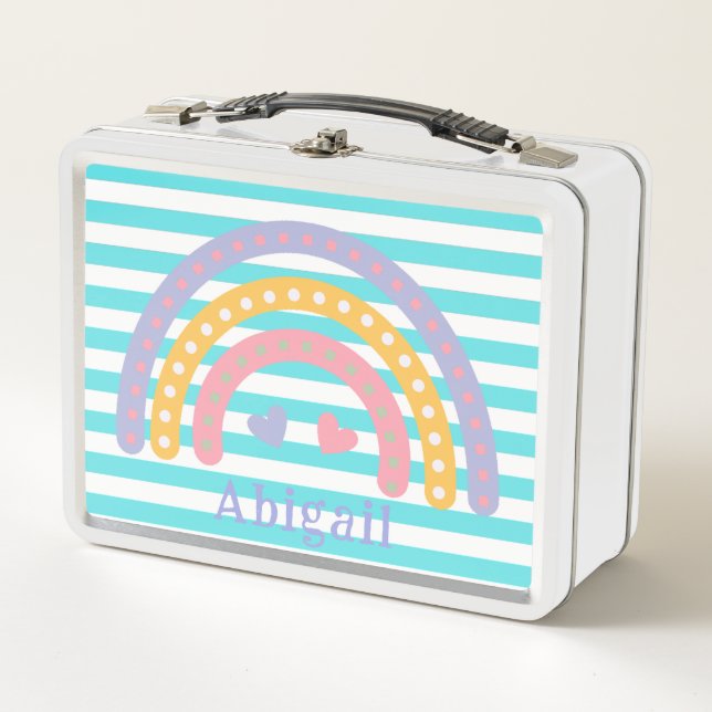 Niedlicher Spaß Kawaii Regenbogen Aquamarine Strei Metall Brotdose (Vorderseite)