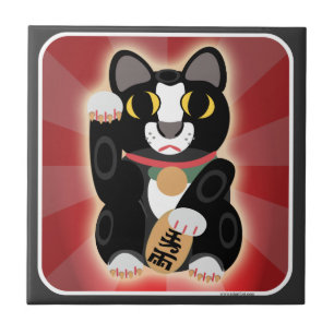 Niedlicher Spaß Lucky Tuxedo Cat Cartoon Kunst, Di Fliese