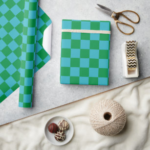 Niedlicher Spaß Moderne Checkerboard Blaue grüne G Geschenkpapier