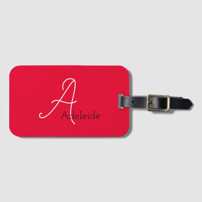 Niedlicher Spaß Moderne Girly Red Mit Monogramm Gepäckanhänger (Vorderseite (Horizontal))