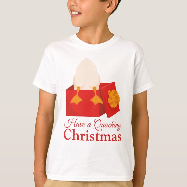 Niedlicher Spaß Orangenente in roter Box T-Shirt (Vorderseite)