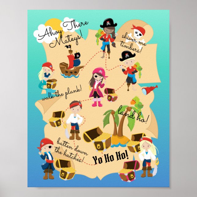 Niedlicher Spaß Personalisiert Pirate Treasmap Poster (Vorne)