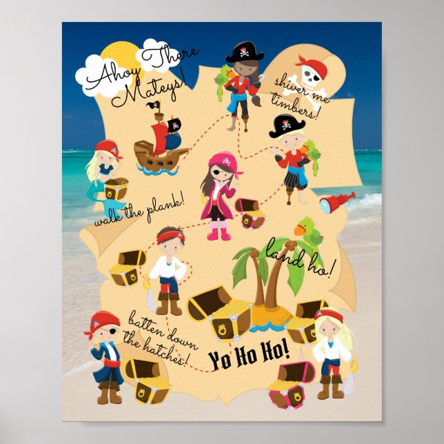 Niedlicher Spaß Personalisiert Pirate Treasure Fot Poster (Vorne)
