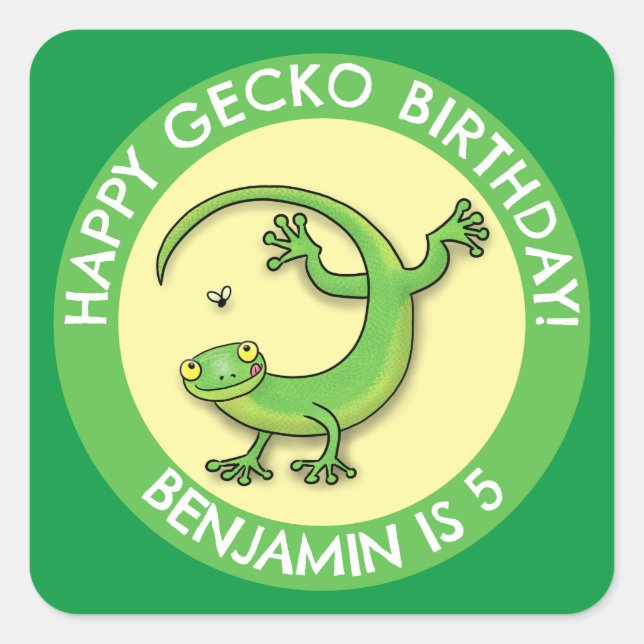 Niedlicher Spaß personalisierter Geckos Cartoon Ge Quadratischer Aufkleber (Vorderseite)