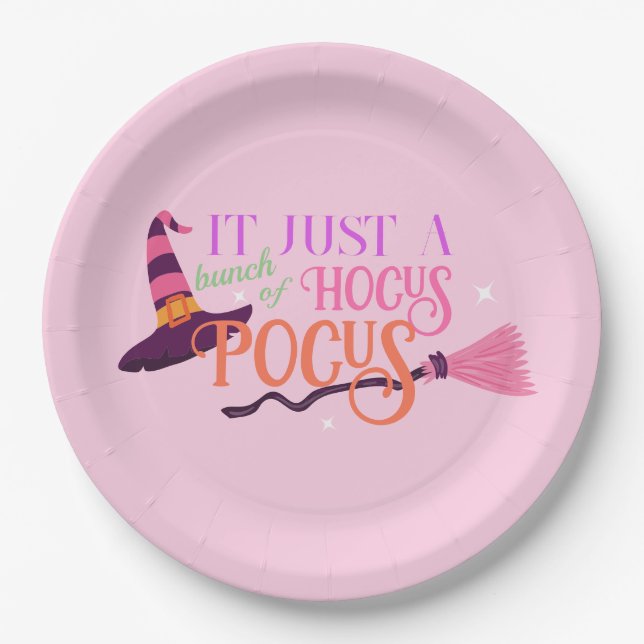 Niedlicher Spaß Rosa Hexenhocus Halloween-Hut Pappteller (Vorderseite)