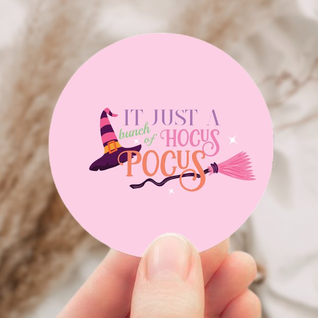 Niedlicher Spaß Rosa Hexenhocus Halloween-Hut Runder Aufkleber (Cute Fun Pink Witch Hocus Pocus Halloween Hat Classic Round Sticker)