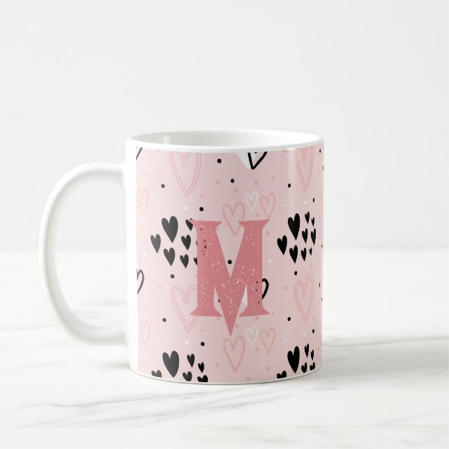 Niedlicher Spaß Rosa Schwarz Schwarzes Herz Monogr Kaffeetasse (Links)